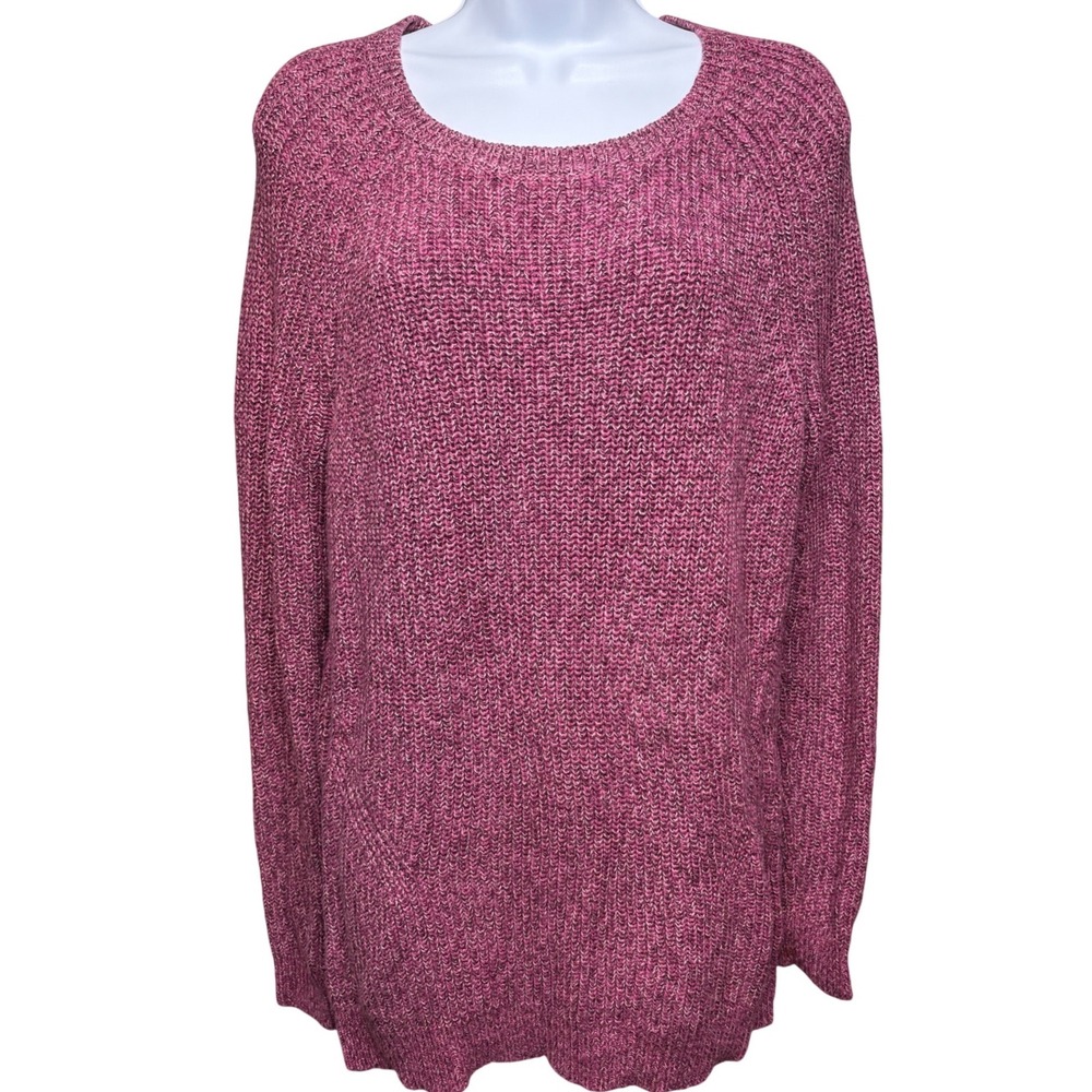 LL BEAN Women Raspberry Pullover Marled Shaker Knit Sweater L Outdoorsy Granola